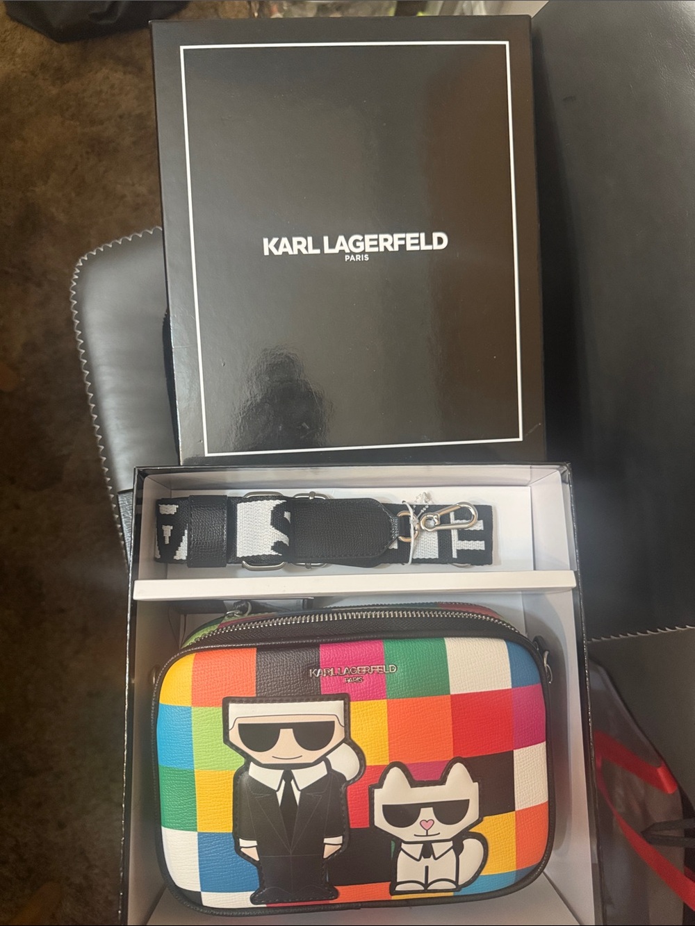 Karl Lagerfeld Multicolor Checkerboard Crossbody Bag with Character Patch